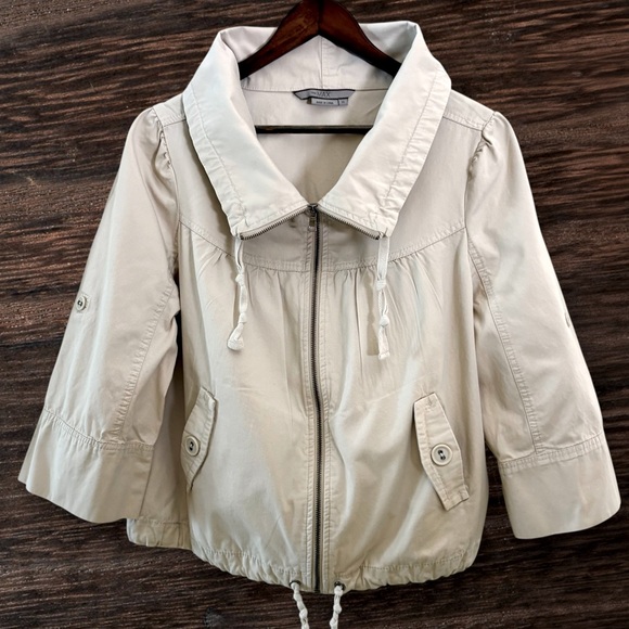 TO THE MAX Baby Doll Trench Utility Cotton Cropped Jacket | Bone |‎ Size XL - Picture 1 of 7